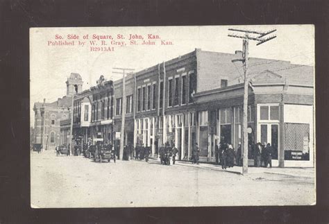 SAINT ST. JOHN KANSAS DOWNTOWN STREET SCENE STORES VINTAGE POSTCARD ...