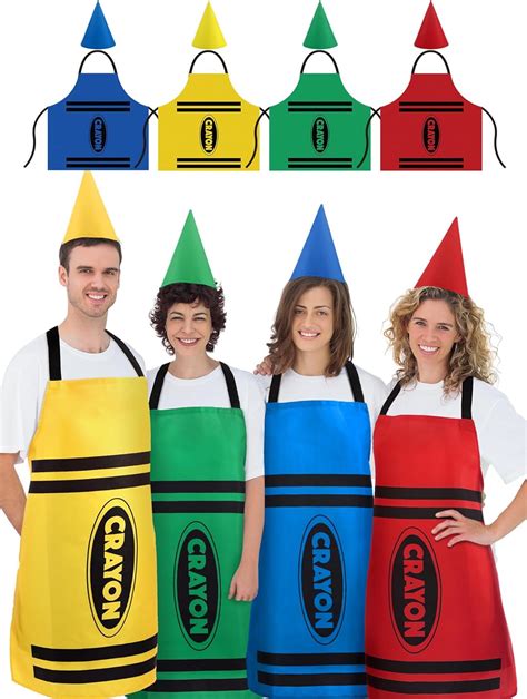 Funnysoft 4 Set Color Crayon Apron and Funny Gnome Cone Hats for School ...