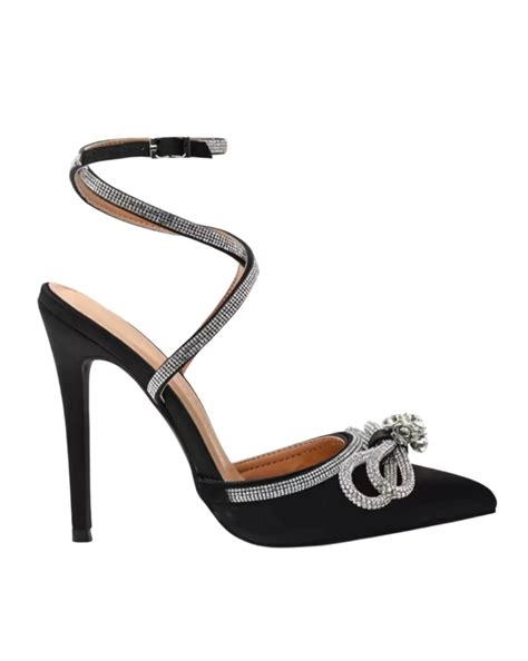 Athena's Charm- Black Rhinestone bow tie-up Heels – Two Até