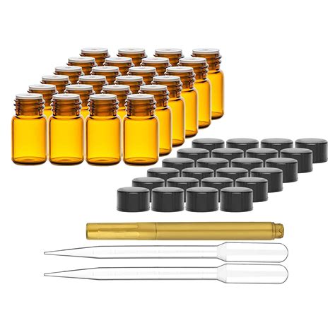 Culinaire 24 Pack Of 2 ml Amber Glass Bottles with Orifice Reducers and ...