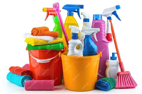 Premium Photo | Cleaning supplies bucket on white background Housework ...