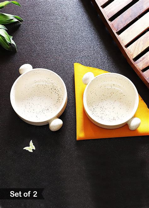 Get White Textured Ceramic Serving Bowl- Set of 2 at ₹ 699 | LBB Shop