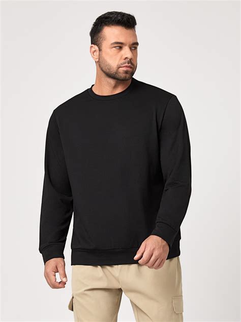 Men Solid Round Neck Pullover | Long sleeve tshirt men, Black ...