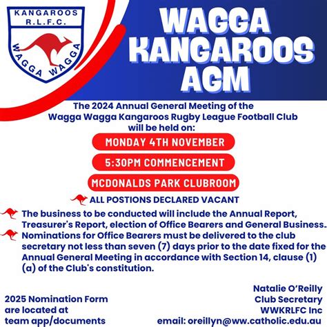 Wagga Kangaroos RLFC AGM , McDonald’s Park Clubroom, Kolkata, 4 ...