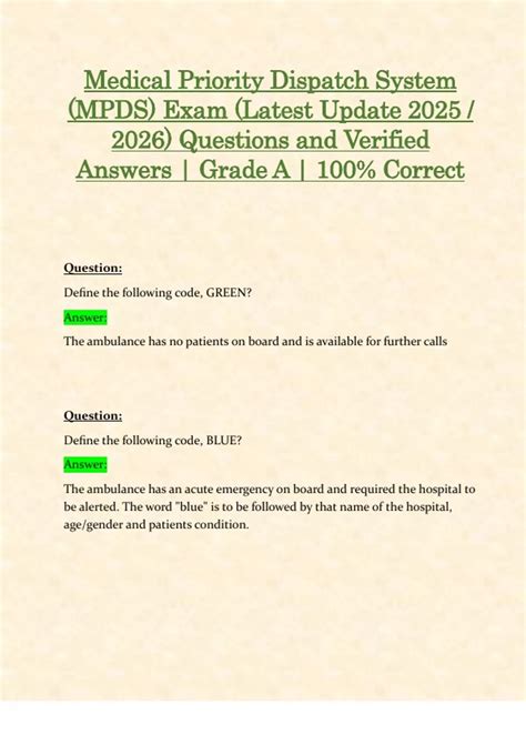 Medical Priority Dispatch System (MPDS) Exams (Latest 2025 / 2026 ...