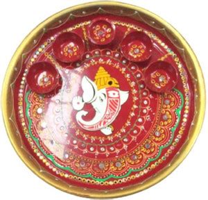 Puja N Pujari Hand Painted Stone Decorate Ganesh Design Aarti Pooja ...
