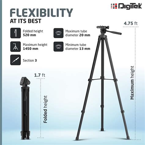 Buy DIGITEK (DTR 480LW) 57 Inch Portable Aluminium Alloy Tripod with ...