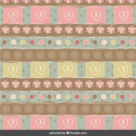 Scrapbook pattern with flowers and hearts | Free Vector