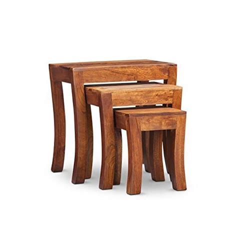 Custom Decor Elmora Brown Solid Wooden Nesting Tables Set of 3 - Honey ...