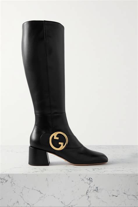 Gucci Blondie Logo-embellished Leather Knee Boots in Black | Lyst UK