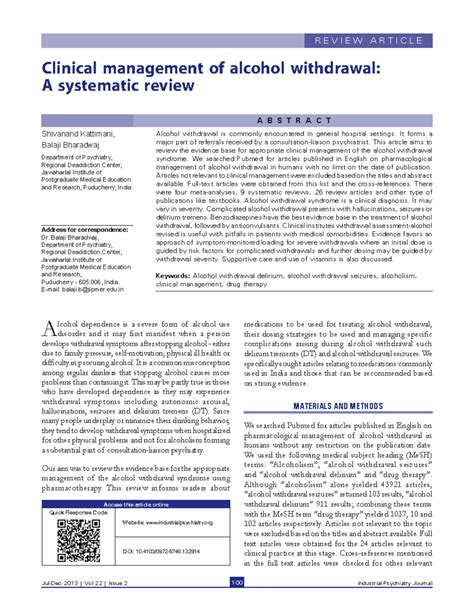 Clinical Management of Alcohol Withdrawal: A Systematic Review - Studocu