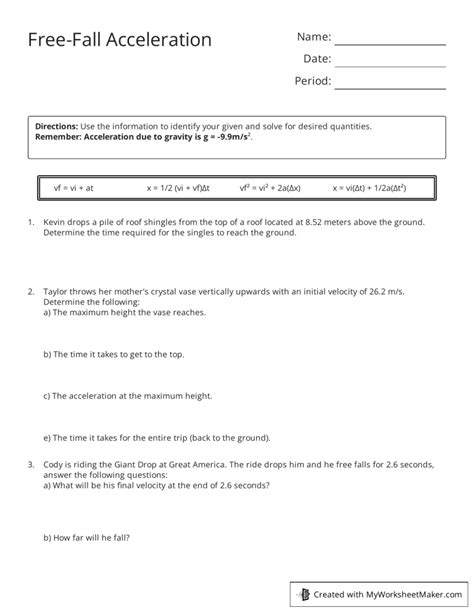 Image result for Free Fall Practice Problems