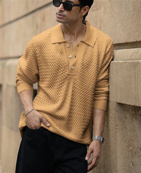 Dusty Yellow Knit Polo Sweater – Powerlook