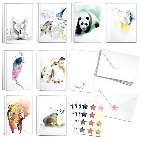 Cute Watercolor Wildlife assortment set by Blule Box of 24 Animals ...