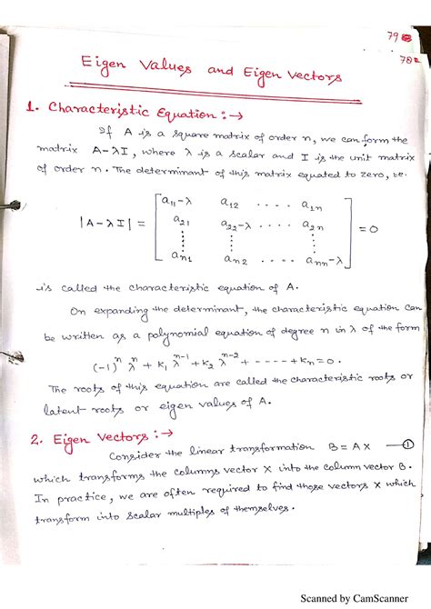 Hand Written Notes For Eigen Values and Eigen Vectors - Engineering ...