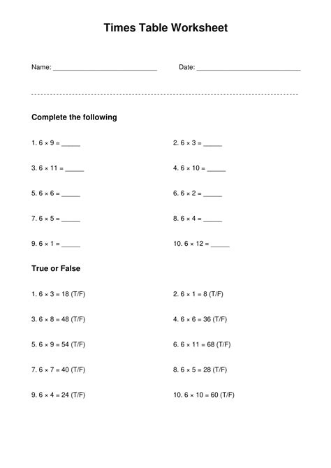 Image result for Free Printable 6 Times Table Worksheet