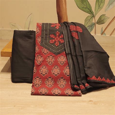 Maroon Color Cotton Salwar Material and Pant Material with Patch Work ...