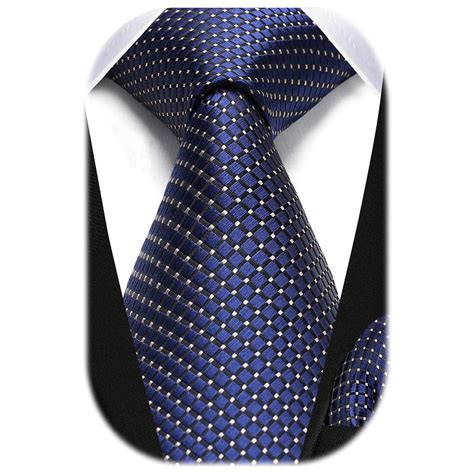 HISDERN Navy Blue Ties for Men Extra Long Silk Tie and Pocket Square 63 ...