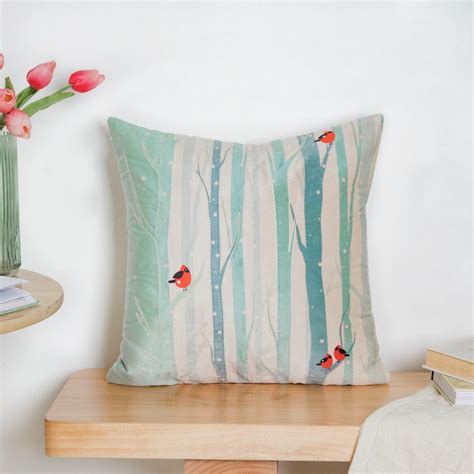 Birds On Tree Velvet Cushion Cover 16 inch Online - Premium Cushion ...