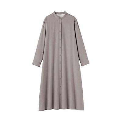 W's Double-brushed flannel stand collar L/Slv dress | MUJI