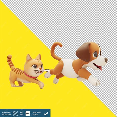 Premium PSD | Cute Dog Chasing a Cat Cartoon 3D Icon transparent ...