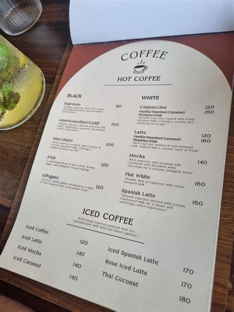 Menu at Indian coffee brewery, Sikar