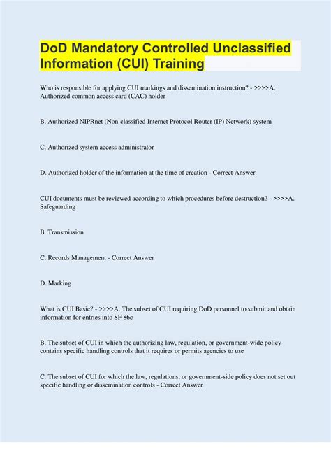 DoD Mandatory Controlled Unclassified Information (CUI) Training | with ...