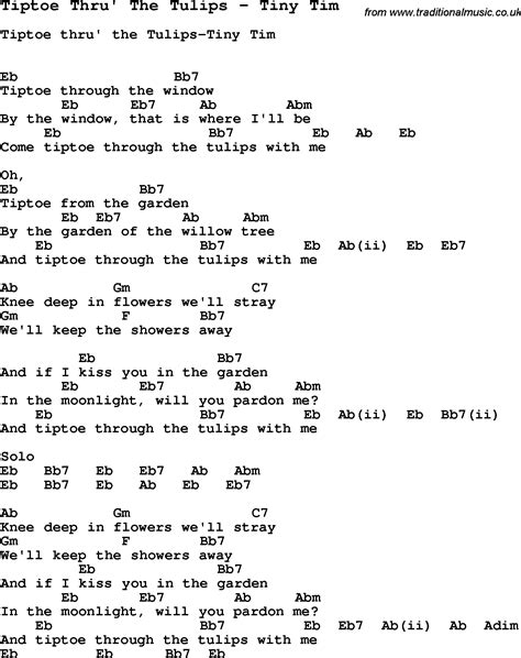Song Tiptoe Thru' The Tulips by Tiny Tim, song lyric for vocal ...