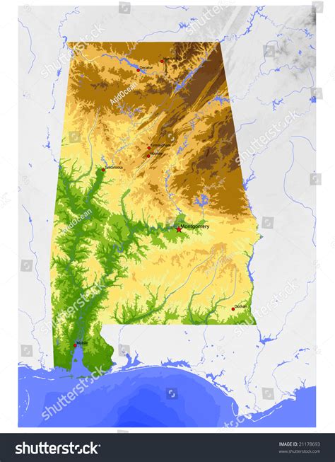 Alabama Physical Vector Map Colored According Stock Vector (Royalty ...