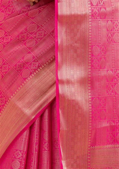 Buy Rani Pink Zariwork Soft Silk Saree - Koskii