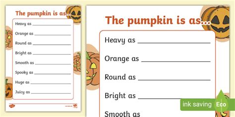 Pumpkin Simile Poem Template, Pumpkin, Halloween