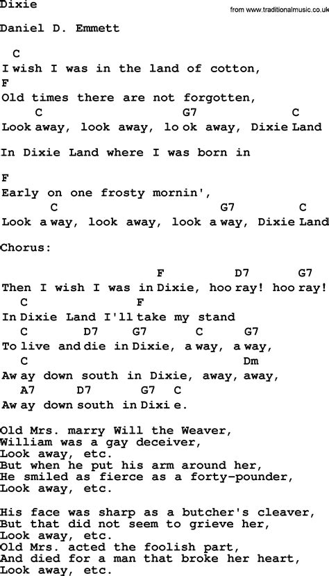 Top 1000 Folk and Old Time Songs Collection: Dixie - Lyrics with Chords ...