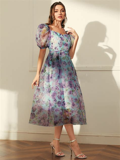 Modelyn Allover Floral Print Puff Sleeve Dress | Simple frock design ...