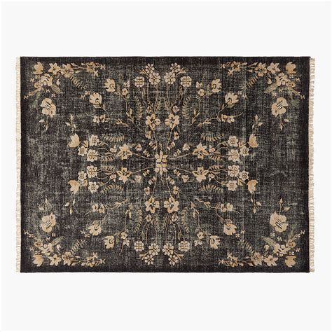 Lavish Hand-Knotted Black Floral Wool Area Rug 9'x12' + Reviews | CB2
