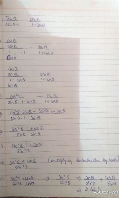prove that tan theta by secant theta secant theta minus 1 minus sin ...