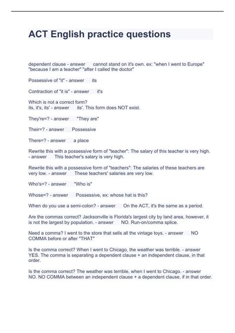 ACT English practice questions with correct Answers 100% Correct 2023 ...