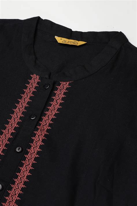 Buy Black Mandarin Collar Solid Straight kurta Online for Woman | Shop ...