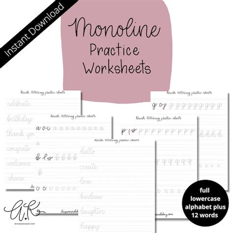 Monoline Hand Lettering Practice Sheets Monoline Modern - Etsy India
