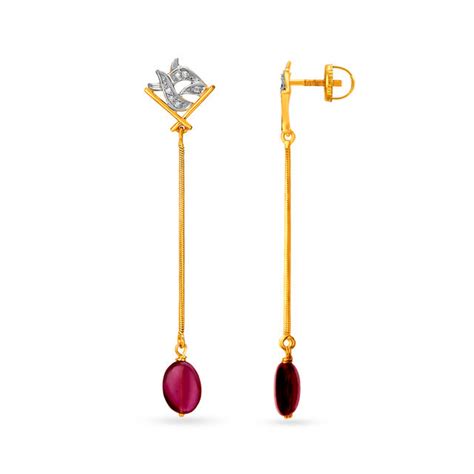 Stylish 18 Karat Yellow Gold Studded Drop Earrings