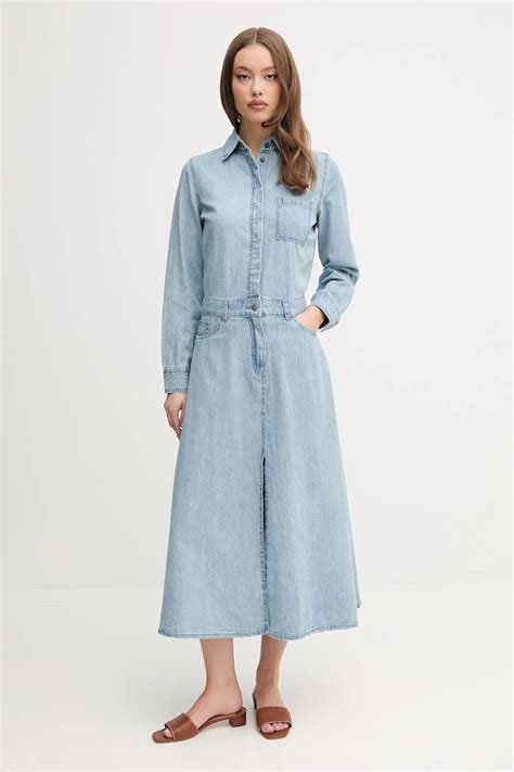 United Colors of Benetton sukienka jeansowa kolor niebieski midi prosta ...