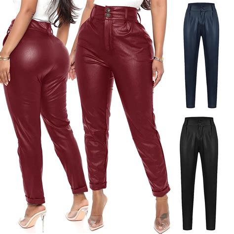Women Faux Leather Pants High Waist Slim Skinny Pants pekdi : Amazon.in ...