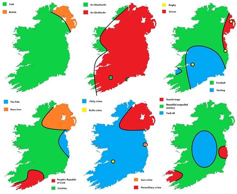 6 ways to divide Ireland. More stereotype maps >> - Maps on the Web