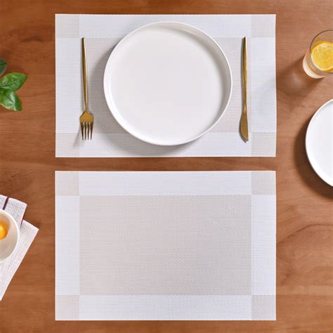 White Beige Reversible Dining Table Mats Set Of 6 Online - Premium ...