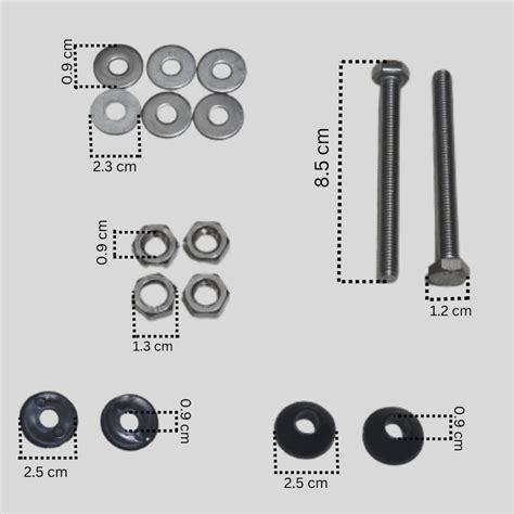 Universal toilet tank bolts, double nuts, leak-proof, stainless steel (10 year guarantee) (pair ...