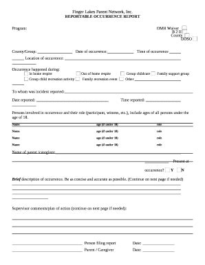 REPORTABLE OCCURRENCE REPORT Doc Template | pdfFiller