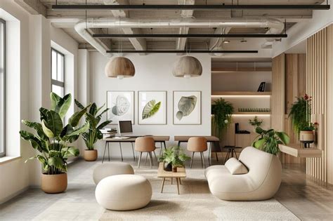 Beige business room interior with coworking and meeting area mockup ...