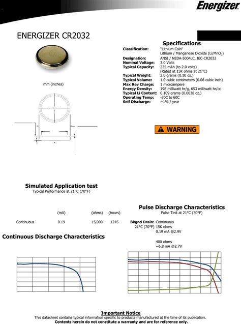 CR2032 Datasheet by Energizer Battery Company | Digi-Key Electronics