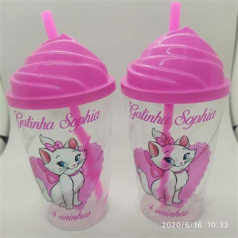 Copo Twister 300ml Gatinha Marie com Tampa Chantilly | Elo7