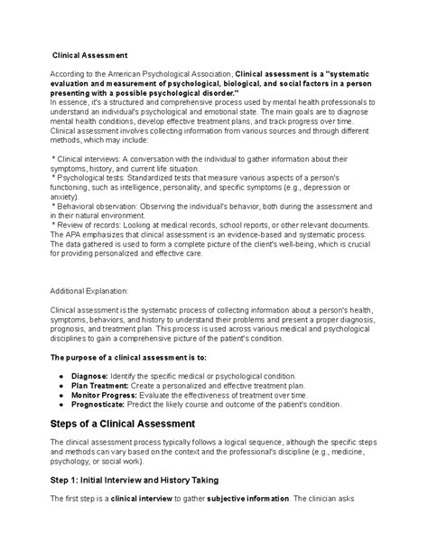 Clinical Assessment: Understanding the Process and Steps - Studocu