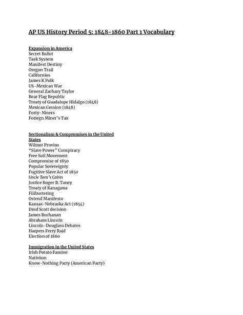 Period 5 APUSH Vocab | Study Guides, Projects, Research History | Docsity